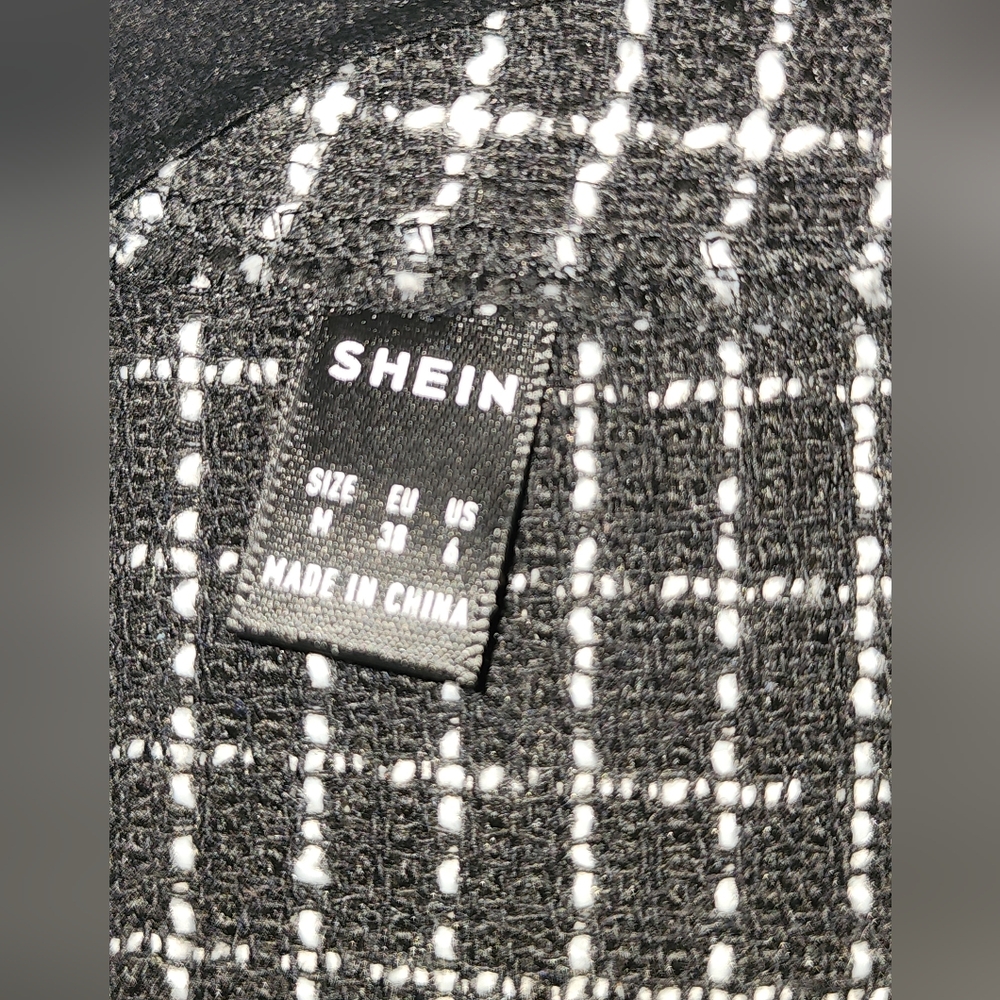 SHEIN Black and White Plaid Tweed Longline Vest Blazer Size M - Picture 5 of 5